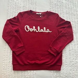 Jubylee “Ooh La La” Crewneck Sweatshirt Women’s Size M/L Red Chenille Letter